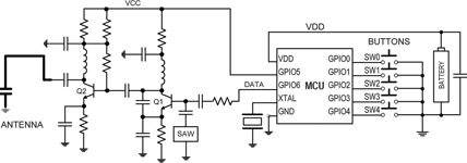 Figure 3. Simplified schematic of a SAW-based transmitter remote control